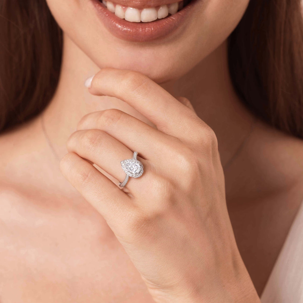 Lab-Grown Pear Halo Pavé Engagement Ring