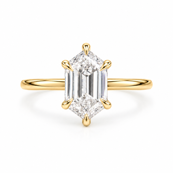 marquise lab grown diamond engagement ring in gold, three-quarter view