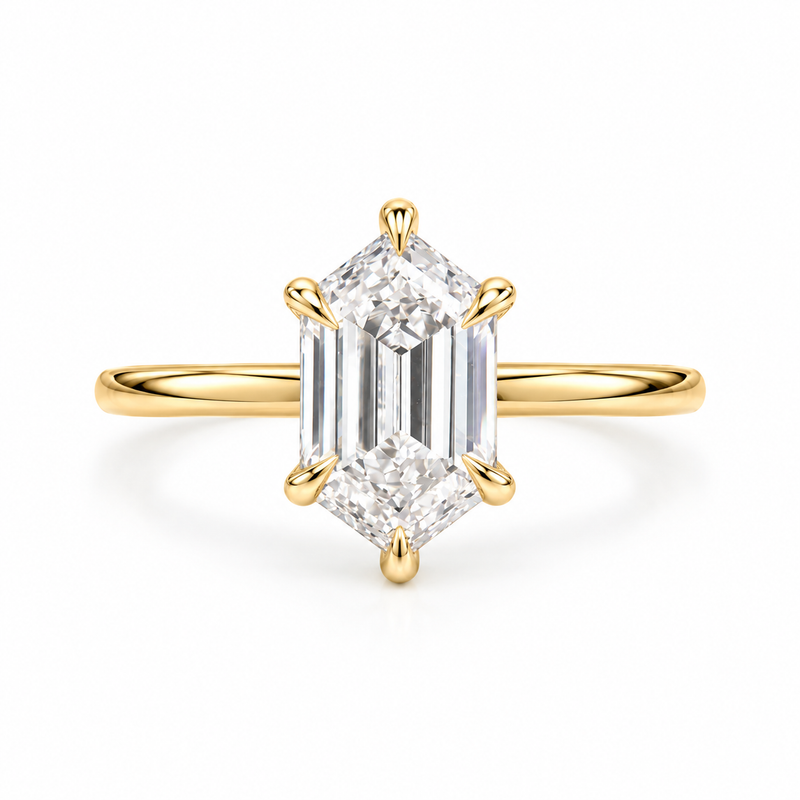 marquise lab grown diamond engagement ring in gold, three-quarter view