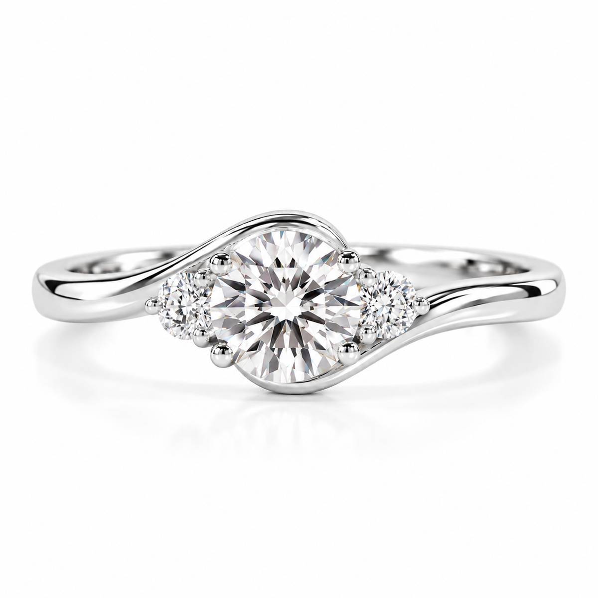 round lab grown diamond engagement ring in gold, side profile