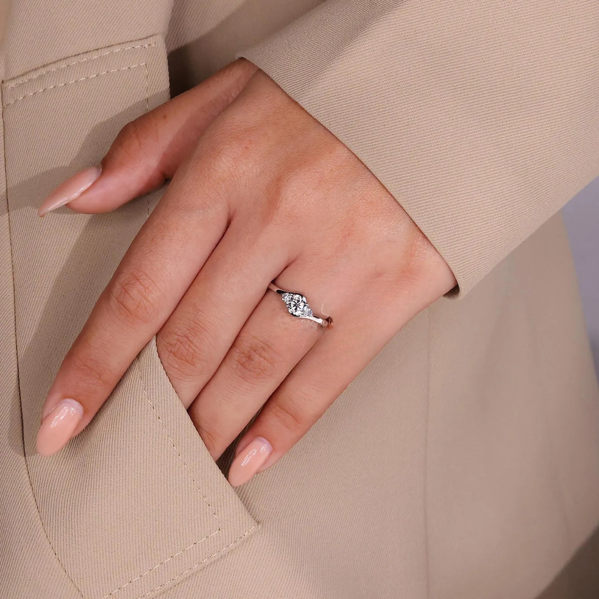 round lab grown diamond engagement ring in gold, on-hand