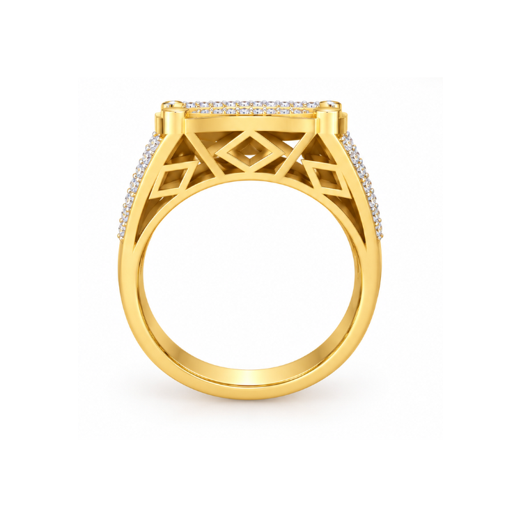 round lab grown diamond signet ring in metal, side profile