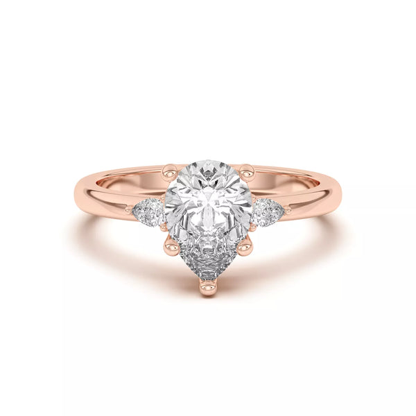 Meredith Pear Accent Three-Stone Lab-Grown Diamond & Moissanite Engagement Ring