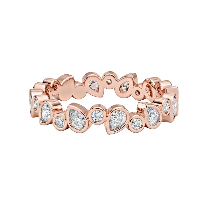 pear lab grown diamond wedding band in silver, three-quarter view