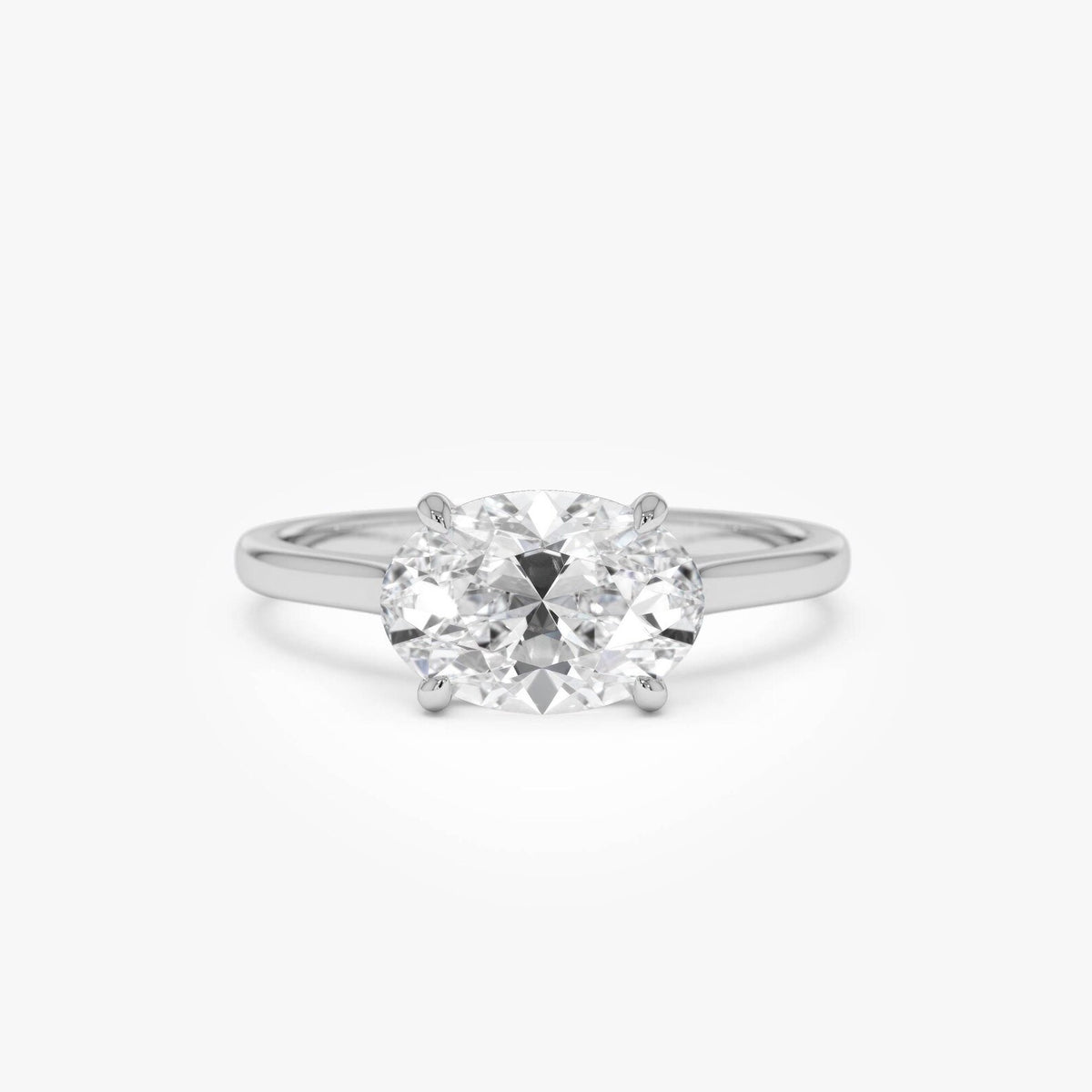 oval lab grown diamond engagement ring in gold, top view