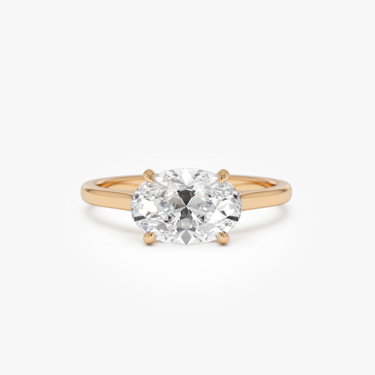 oval lab grown diamond engagement ring in gold, side profile