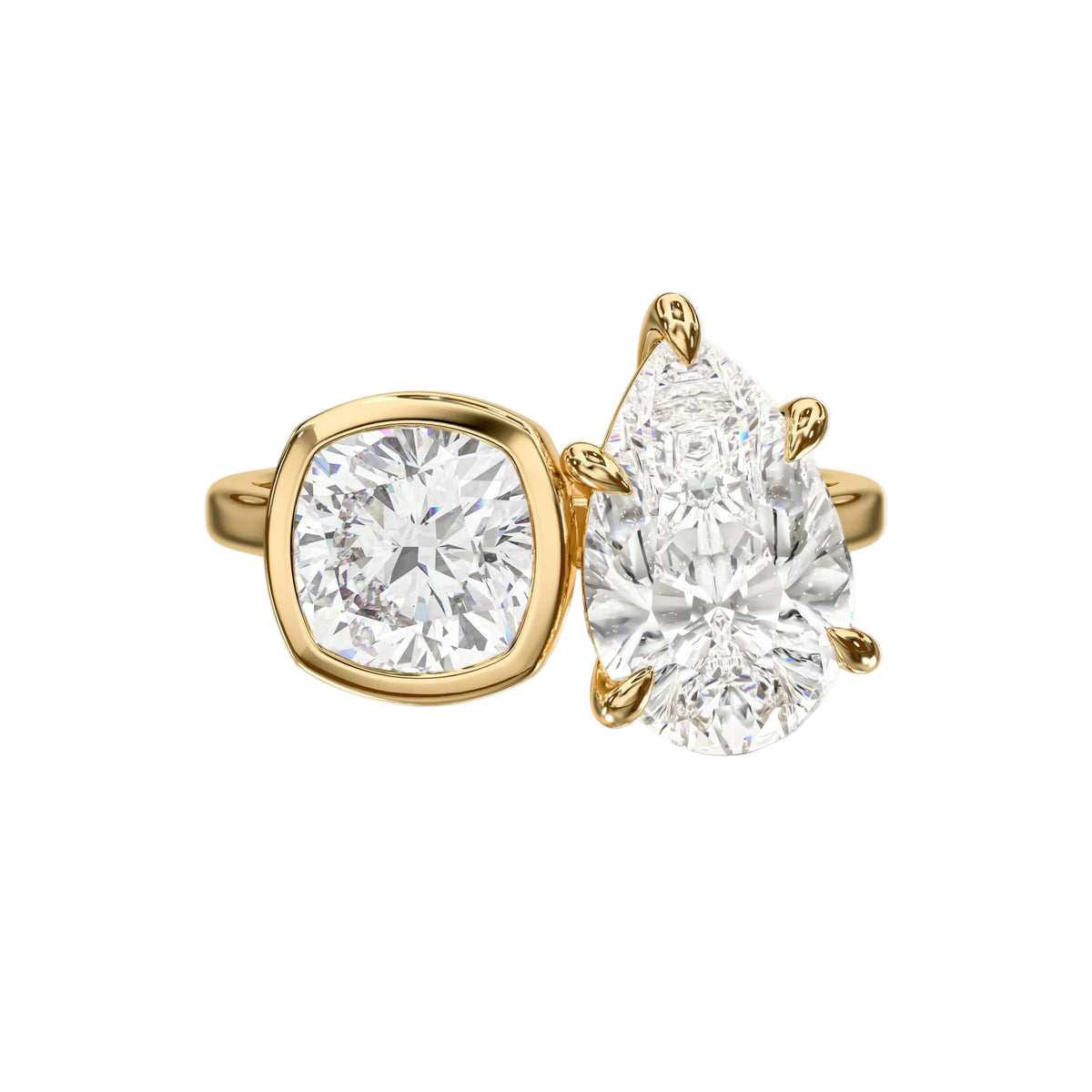 Toi et Moi Bezel Set Cushion and Pear Engagement Ring
