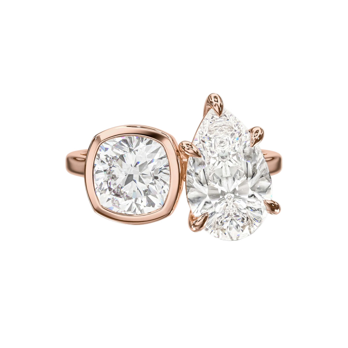 Toi et Moi Bezel Set Cushion and Pear Engagement Ring