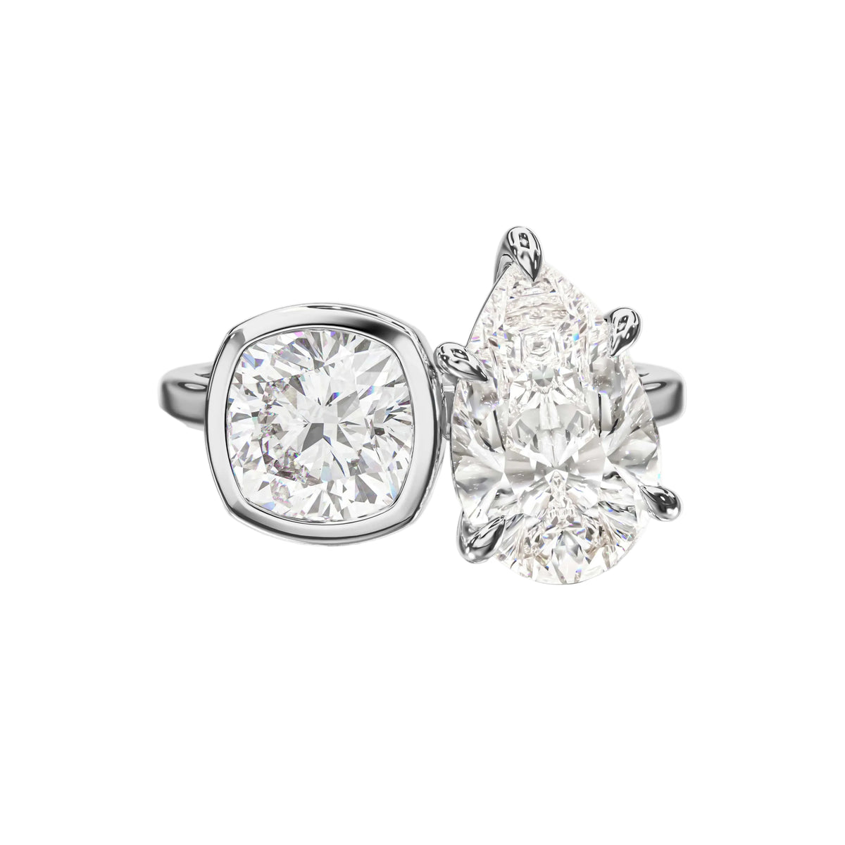 Toi et Moi Bezel Set Cushion and Pear Engagement Ring
