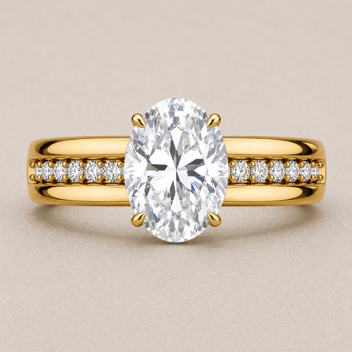 Oval Cut Lab Grown Diamond & Moissanite Pavé Engagement Ring