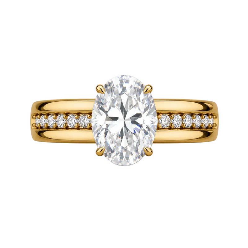 Oval Cut Lab Grown Diamond & Moissanite Pavé Engagement Ring