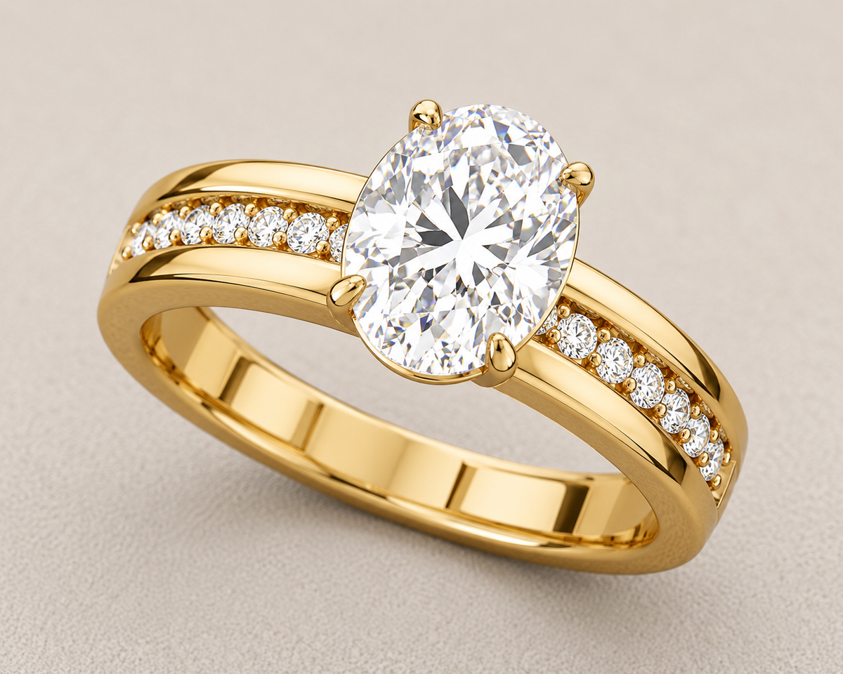 Oval Cut Lab Grown Diamond & Moissanite Pavé Engagement Ring