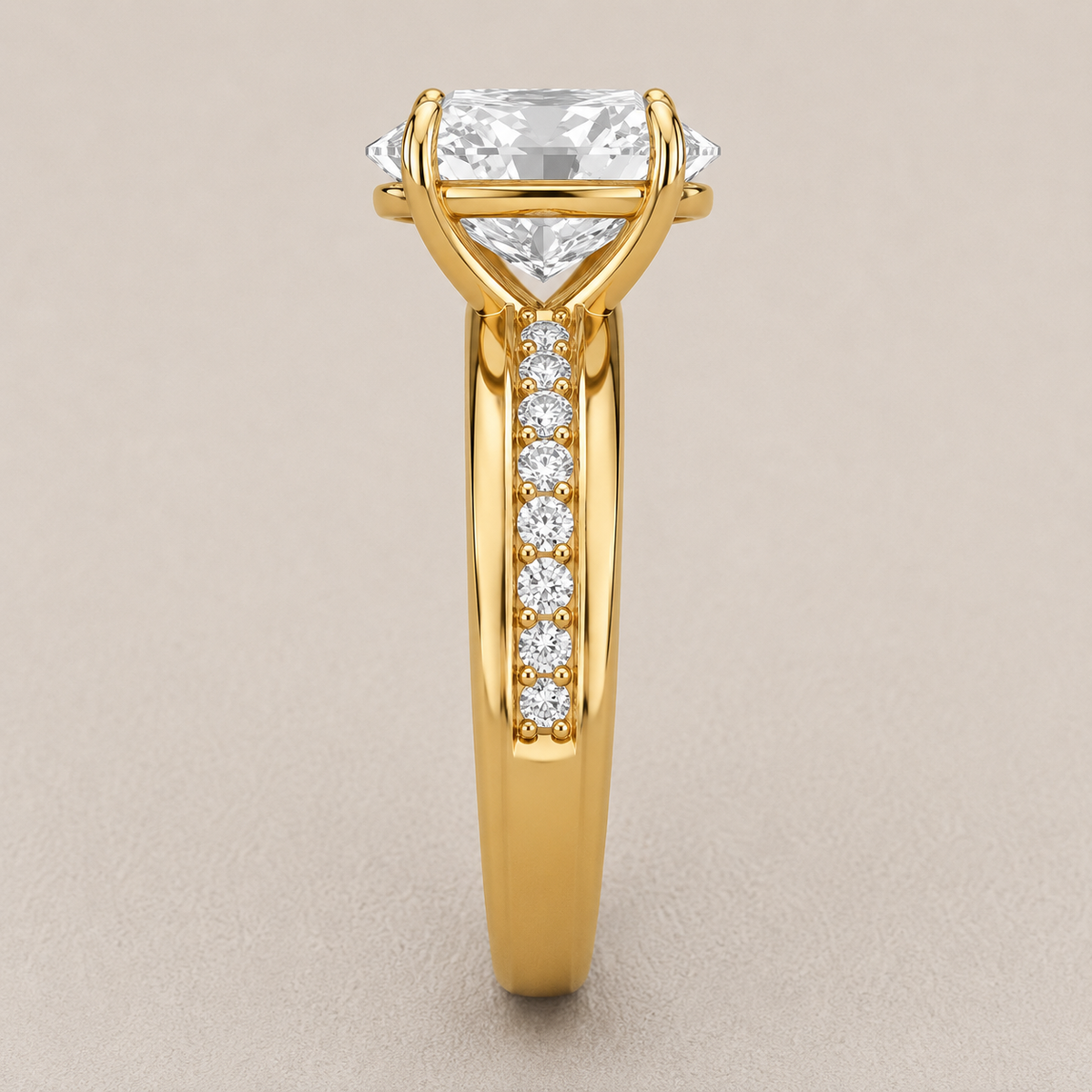Oval Cut Lab Grown Diamond & Moissanite Pavé Engagement Ring