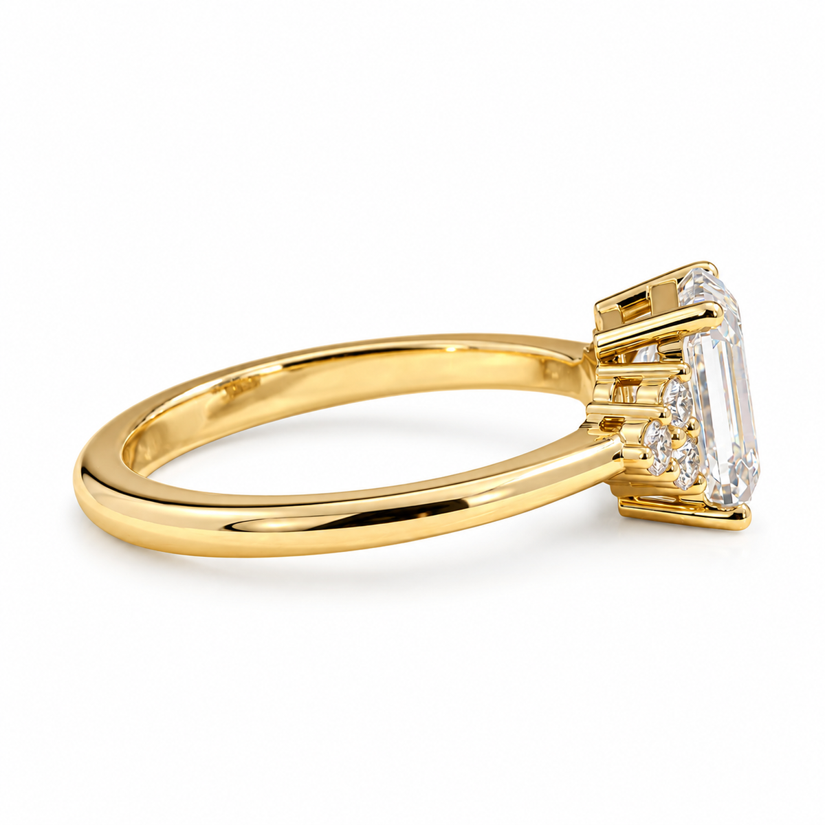 emerald lab grown diamond engagement ring in 14k, top view