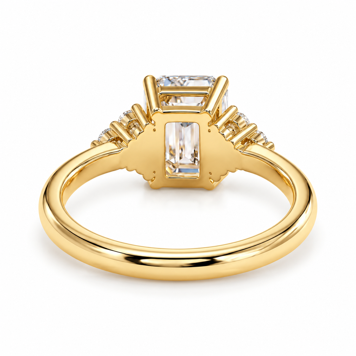 emerald lab grown diamond engagement ring in 18k, side profile