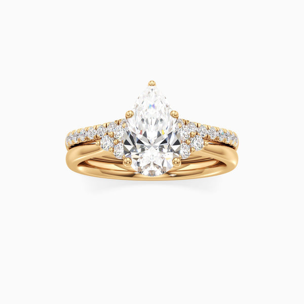 pear lab grown diamond stackable ring in silver, three-quarter view