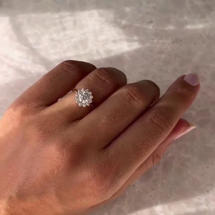 1.00 Carat Lab Grown Round Diamond Engagement Ring With Cluster Halo Setting