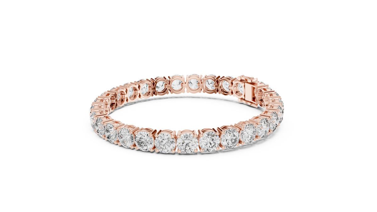 round lab grown diamond bracelet in silver, three-quarter view