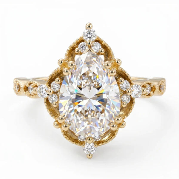 pear lab grown diamond engagement ring in 10k gold, top view