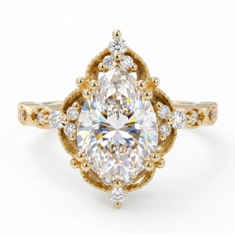 pear lab grown diamond engagement ring in 10k gold, top view