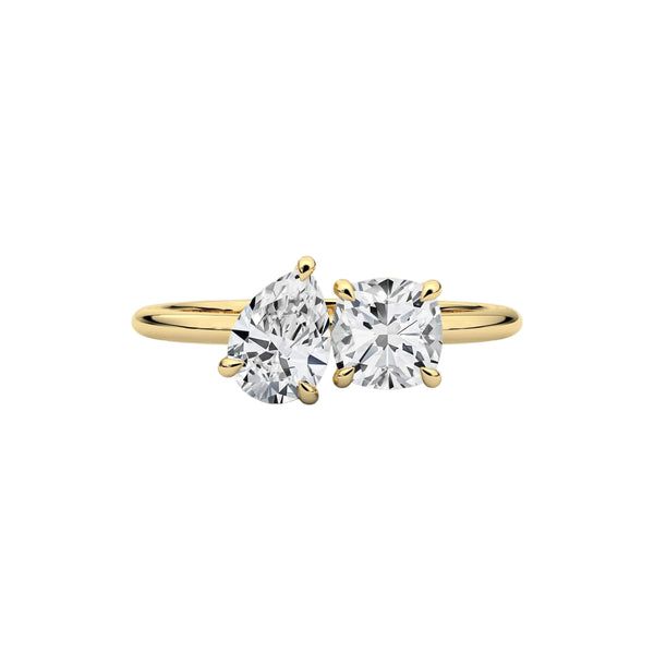 Cushion and Pear Cut Lab Diamond Toi-Et-Moi Engagement Ring