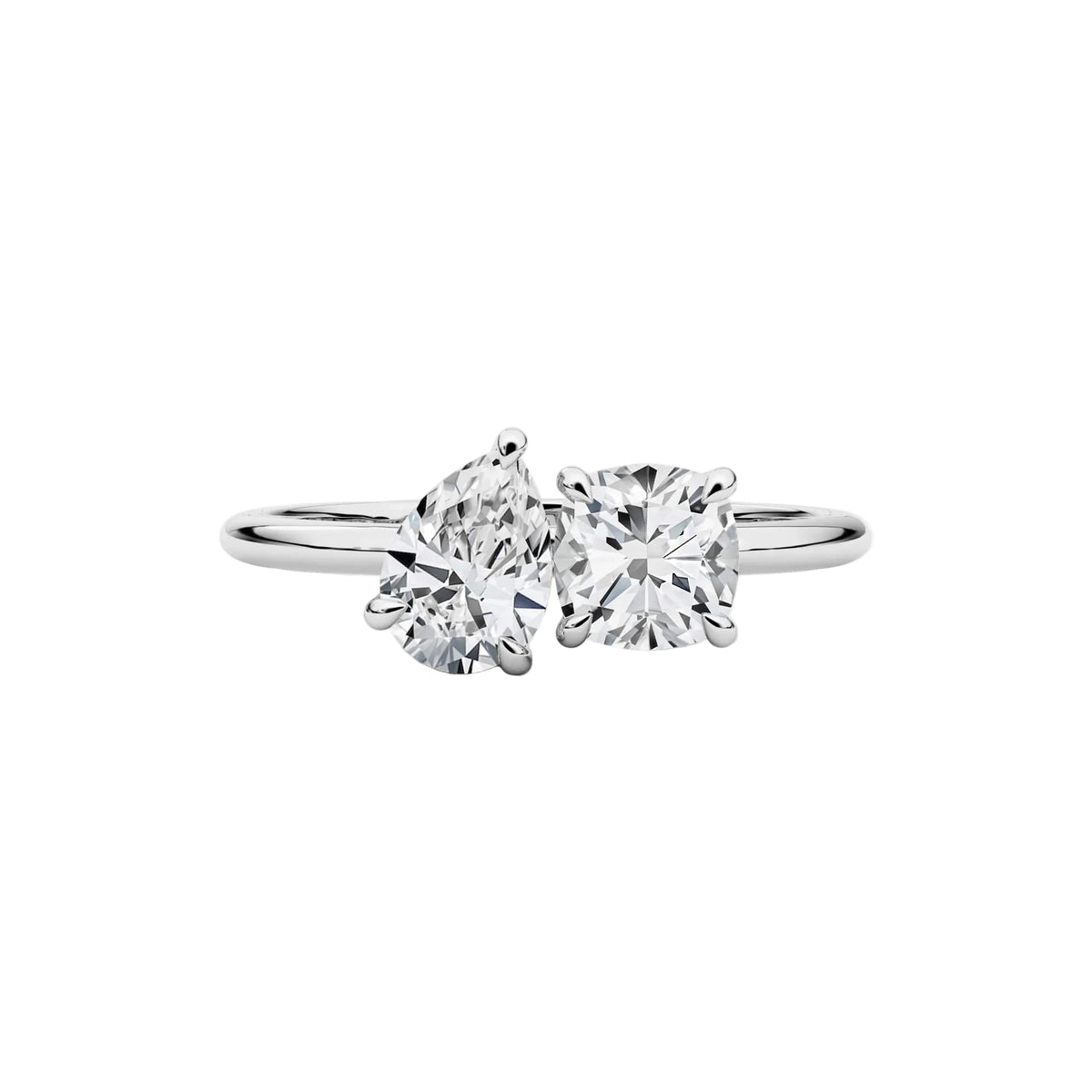 Cushion and Pear Cut Lab Diamond Toi-Et-Moi Engagement Ring