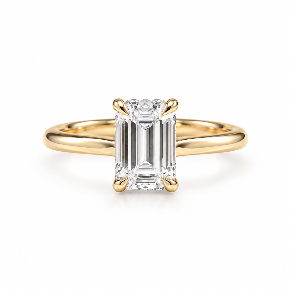 Emerald Cut Hidden Halo Solitaire Engagement Ring – Lab Grown Diamond & Moissanite