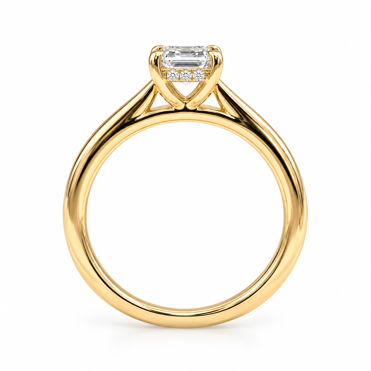 Emerald Cut Hidden Halo Solitaire Engagement Ring – Lab Grown Diamond & Moissanite