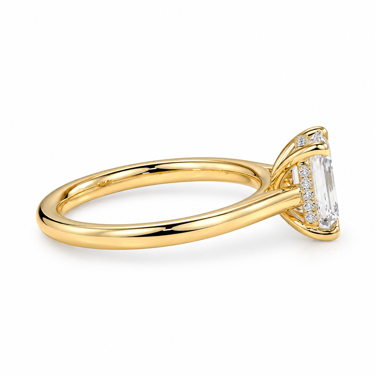 Emerald Cut Hidden Halo Solitaire Engagement Ring – Lab Grown Diamond & Moissanite