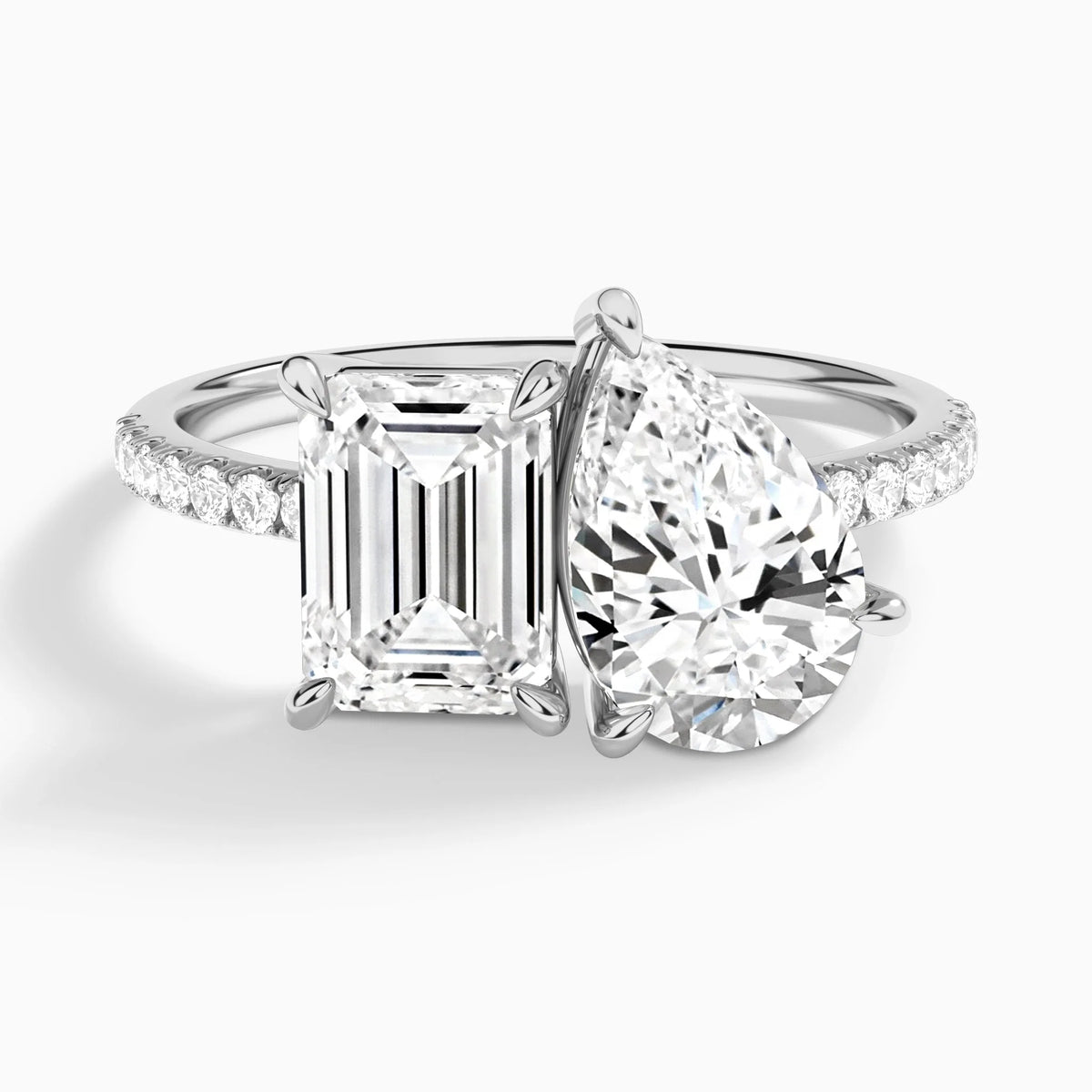 Toi et Moi Emerald and Pear Accented Diamond Engagement Ring
