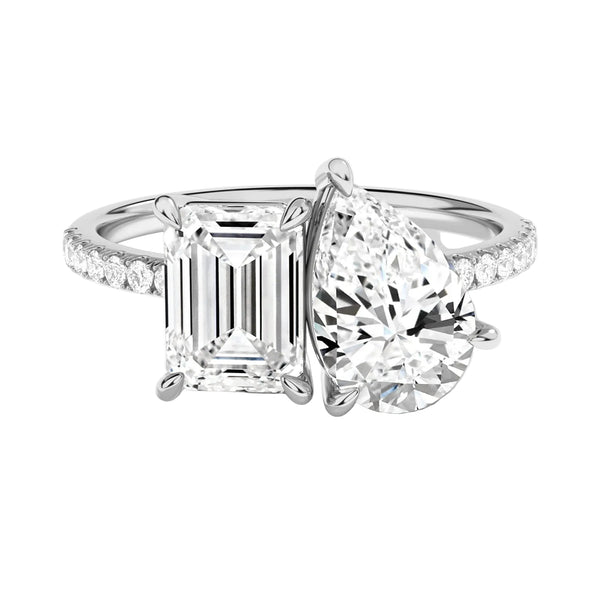 Toi et Moi Emerald and Pear Accented Diamond Engagement Ring