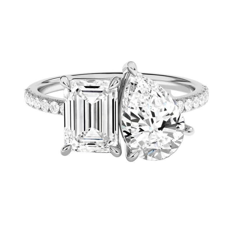 Toi et Moi Emerald and Pear Accented Diamond Engagement Ring