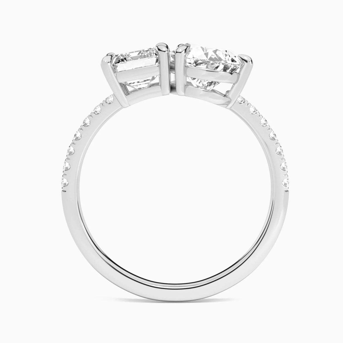 Toi et Moi Emerald and Pear Accented Diamond Engagement Ring