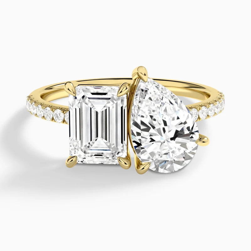 Toi et Moi Emerald and Pear Accented Diamond Engagement Ring