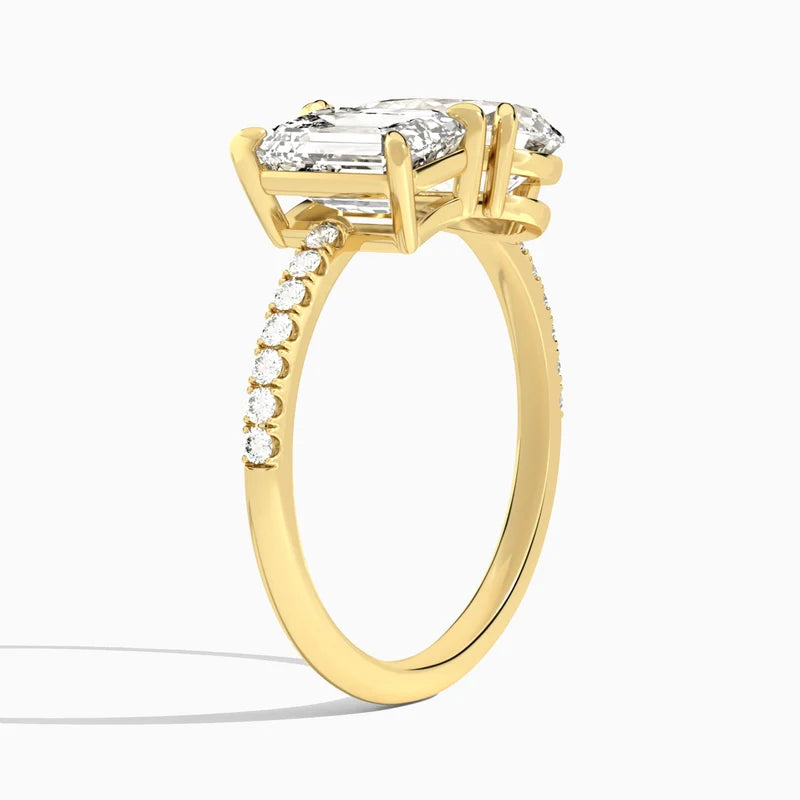 Toi et Moi Emerald and Pear Accented Diamond Engagement Ring