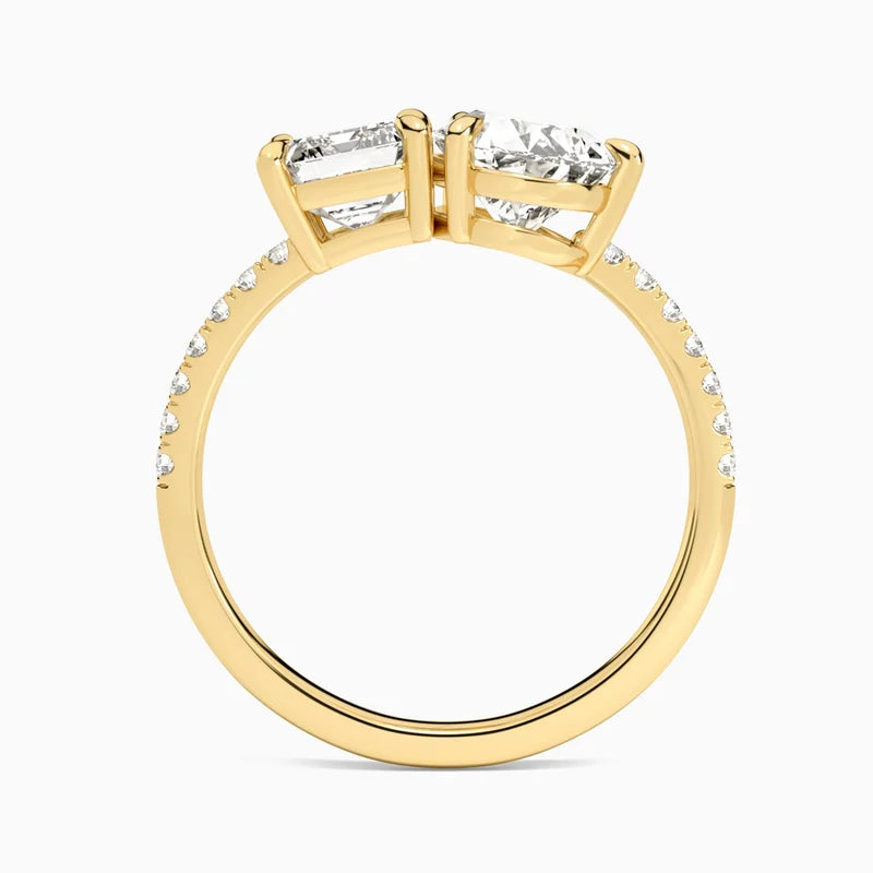 Toi et Moi Emerald and Pear Accented Diamond Engagement Ring