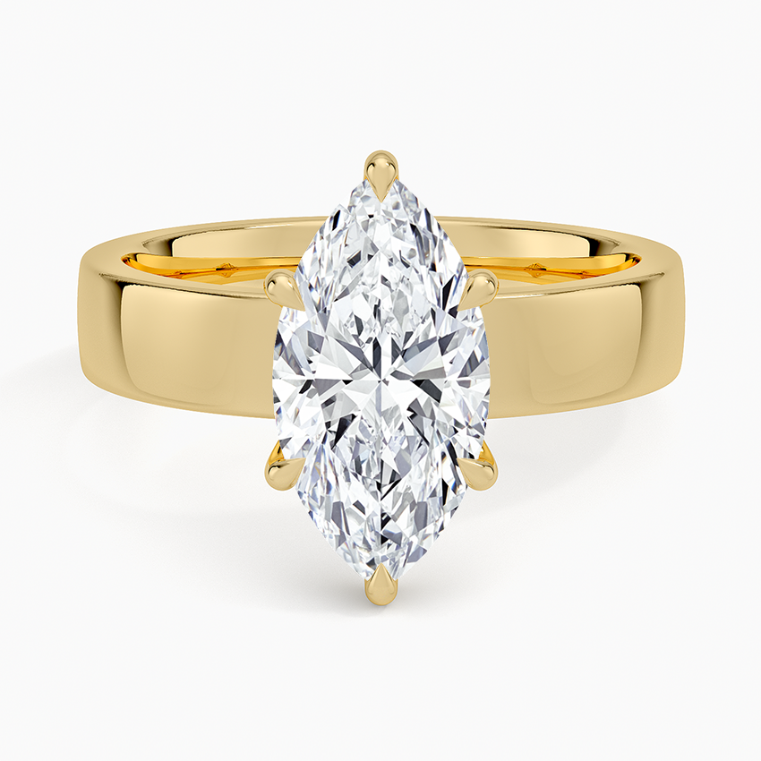 solitaire lab grown diamond ring in metal, three-quarter view