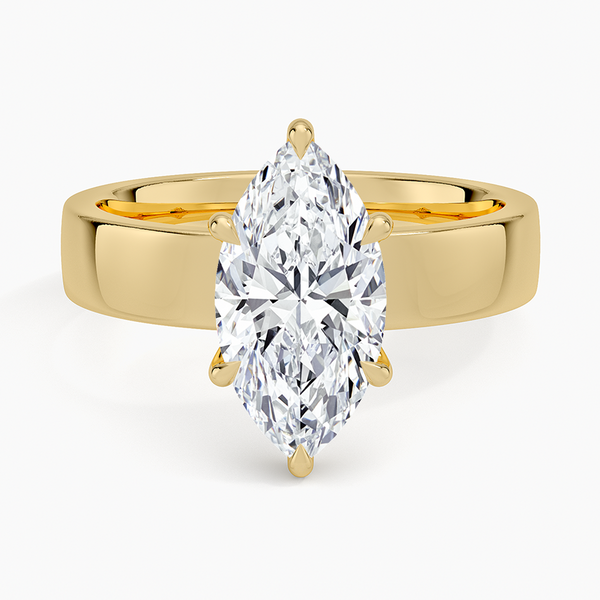 solitaire lab grown diamond ring in metal, three-quarter view
