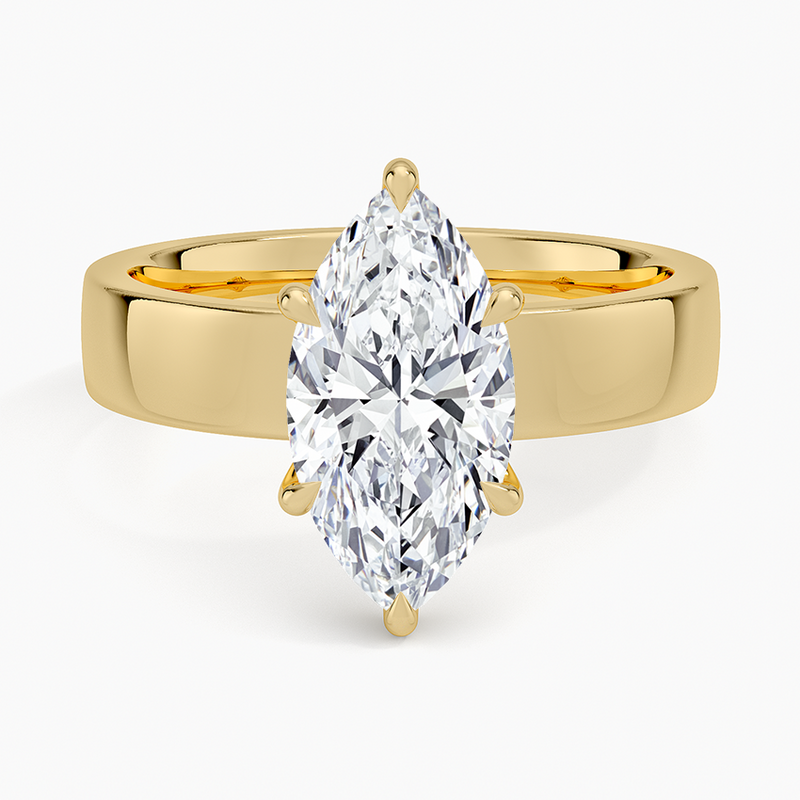 solitaire lab grown diamond ring in metal, three-quarter view
