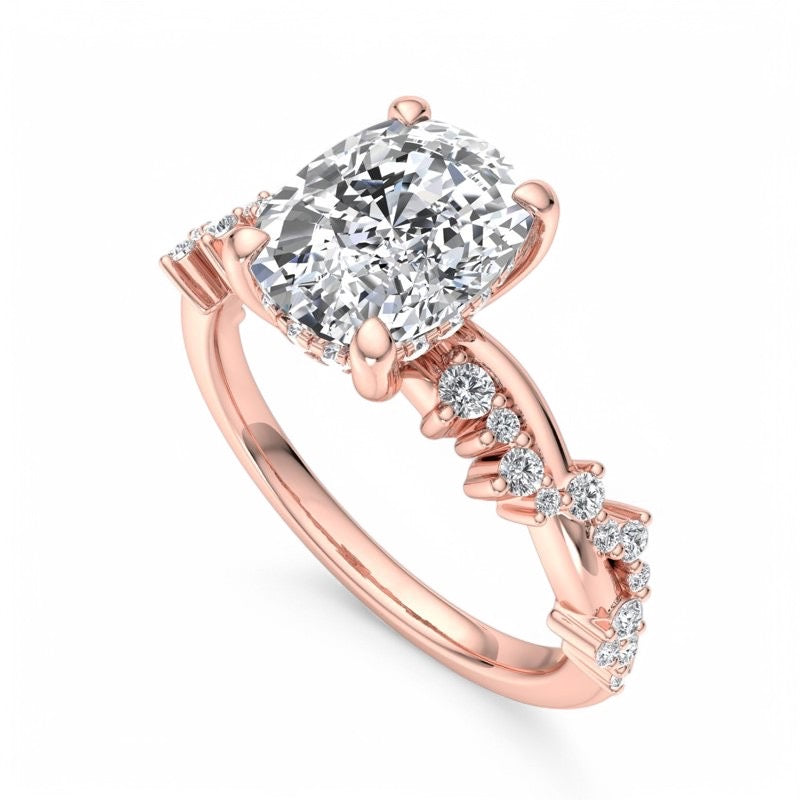 1.58 ct Elongated Cushion Cut Lab Grown Diamond Engagement Ring,Twisted Pave Band