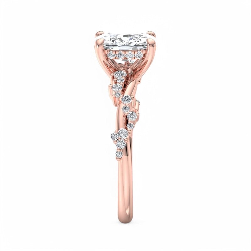 1.58 ct Elongated Cushion Cut Lab Grown Diamond Engagement Ring,Twisted Pave Band