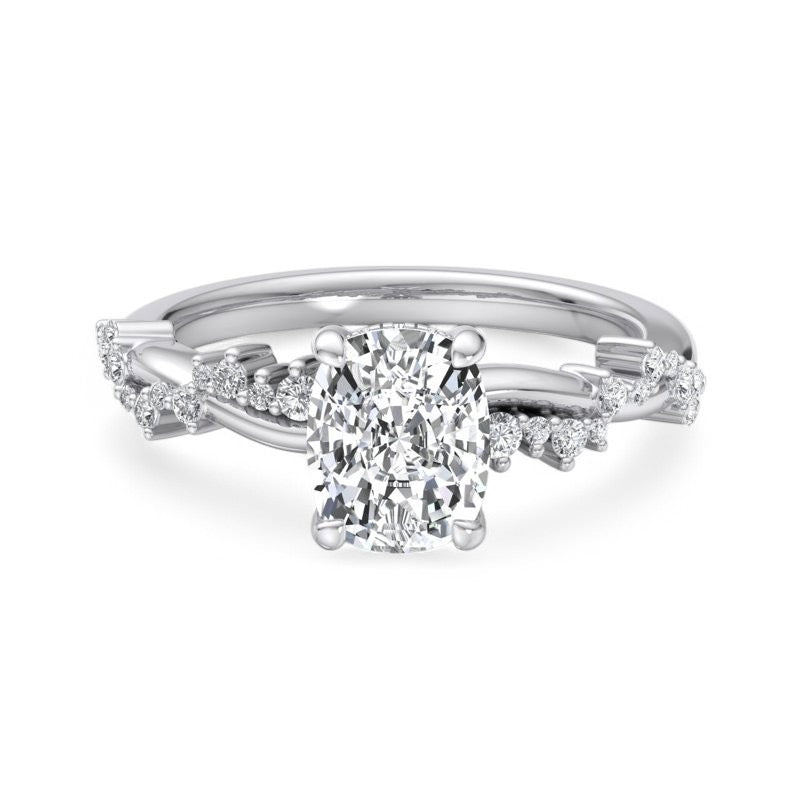 1.58 ct Elongated Cushion Cut Lab Grown Diamond Engagement Ring,Twisted Pave Band