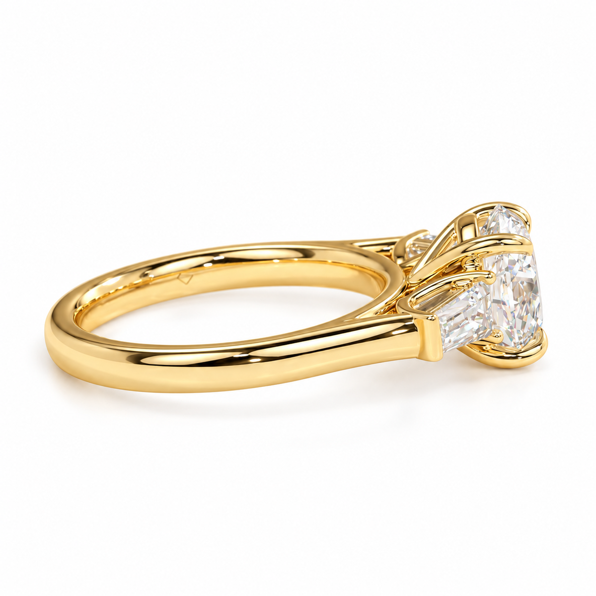 round lab grown diamond engagement ring in silver, top view