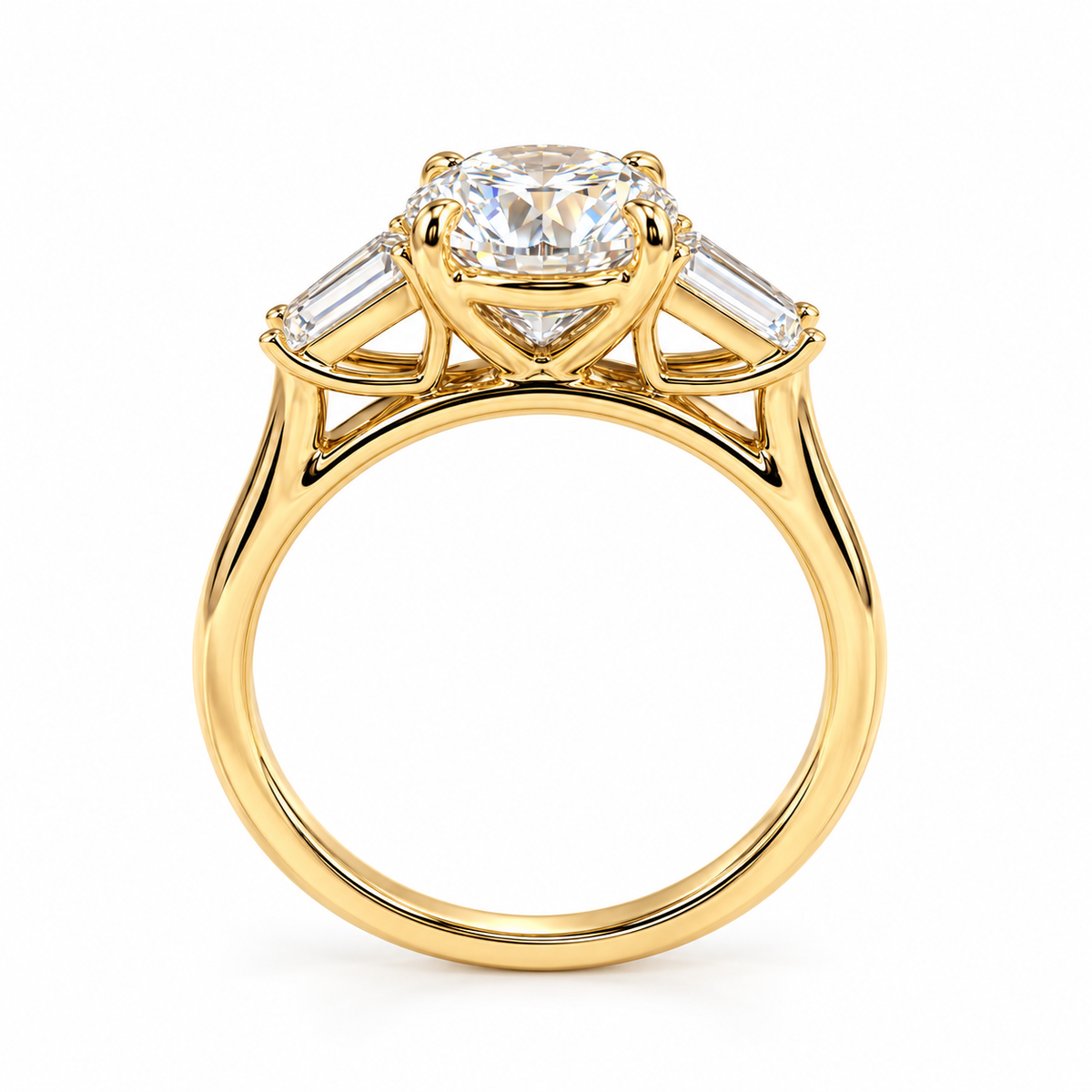 round lab grown diamond engagement ring in silver, side profile
