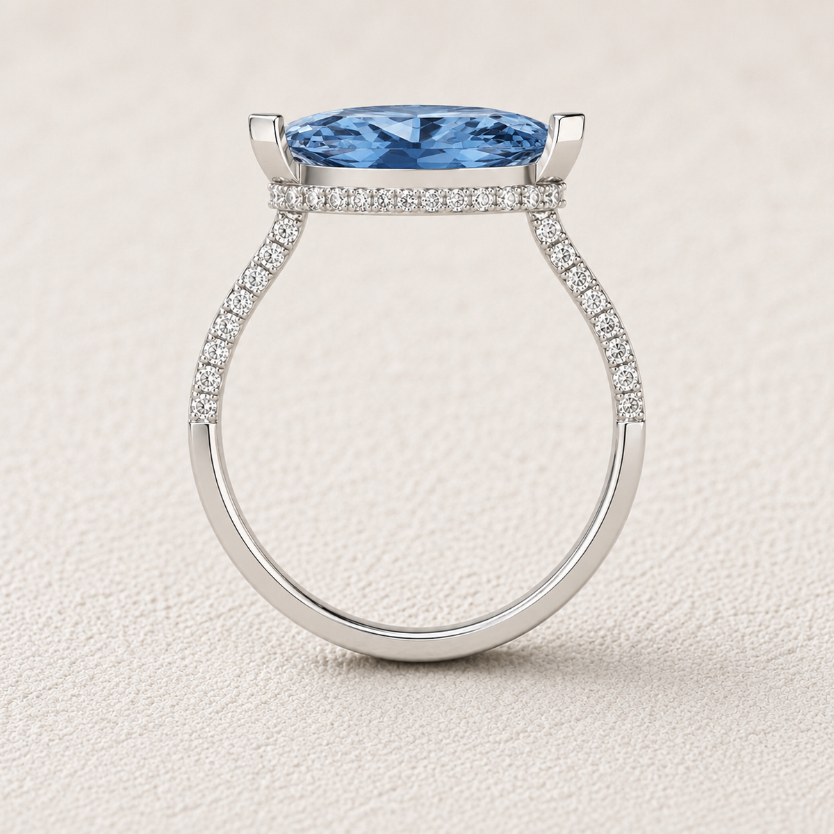 Marquise Cut Blue Gemstone Halo Ring – Lab Grown Diamond & Moissanite