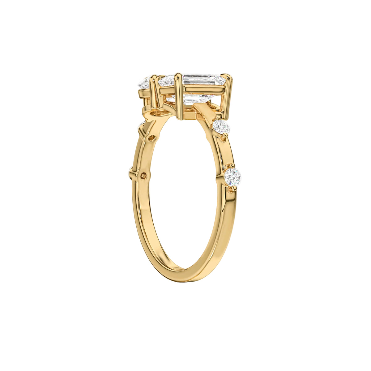 Pear And Emerald Toi et Moi Ring with Station Pave Diamonds