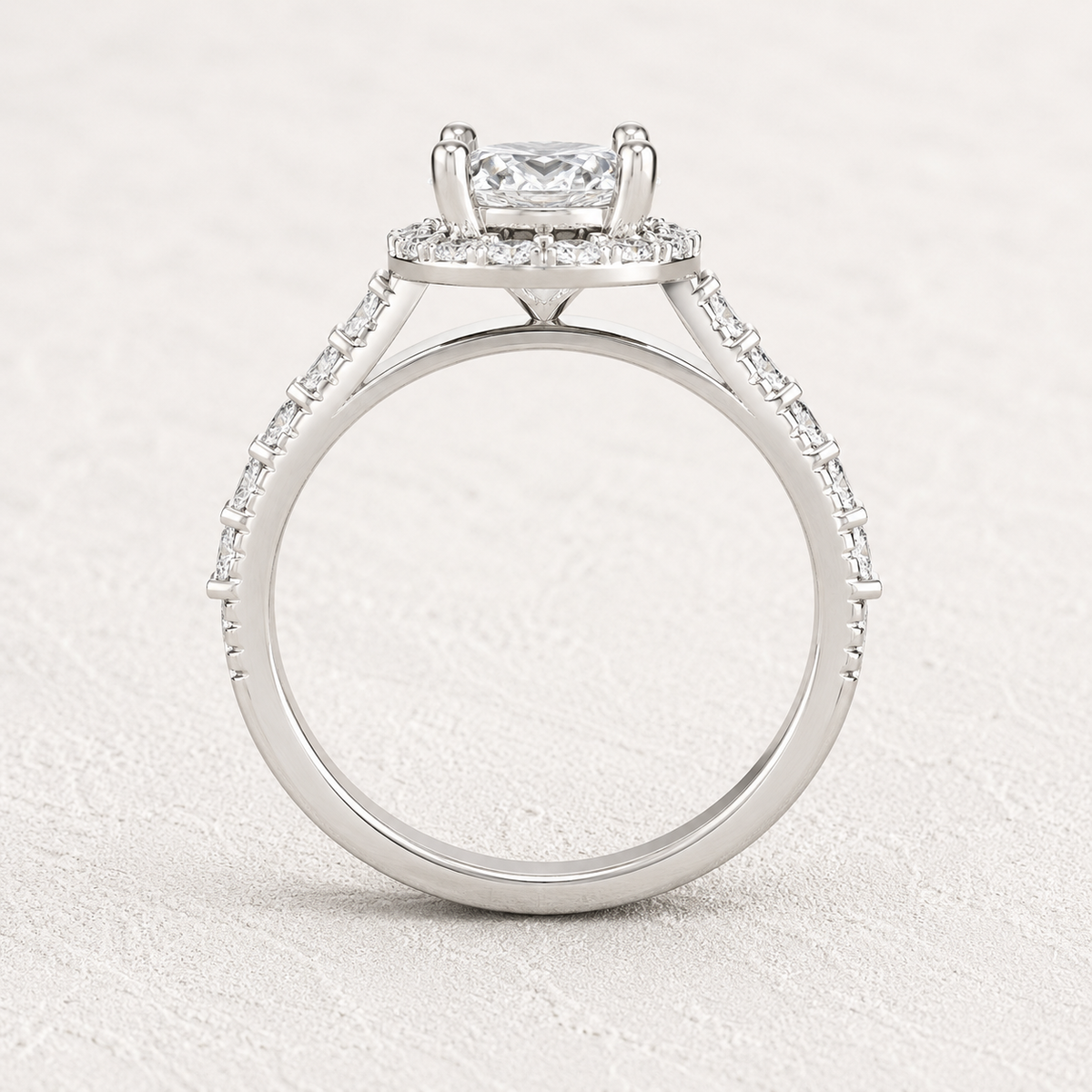 Pear Cut Lab Grown Diamond & Moissanite Halo Engagement Ring with Pavé Band