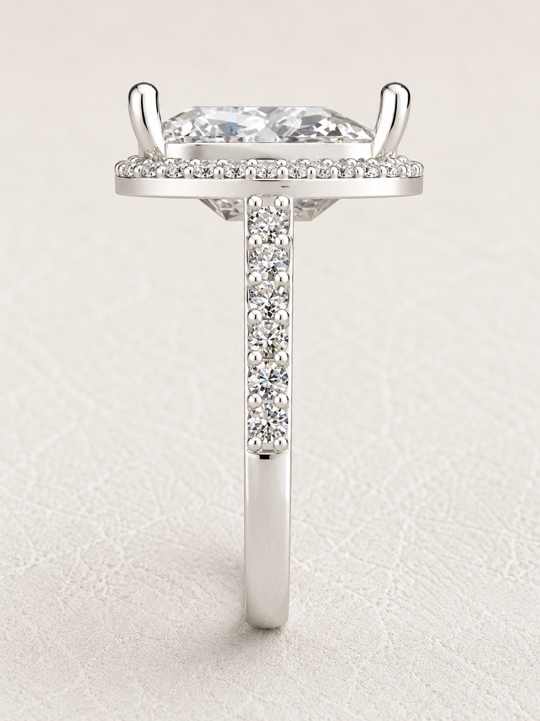Pear Cut Lab Grown Diamond & Moissanite Halo Engagement Ring with Pavé Band