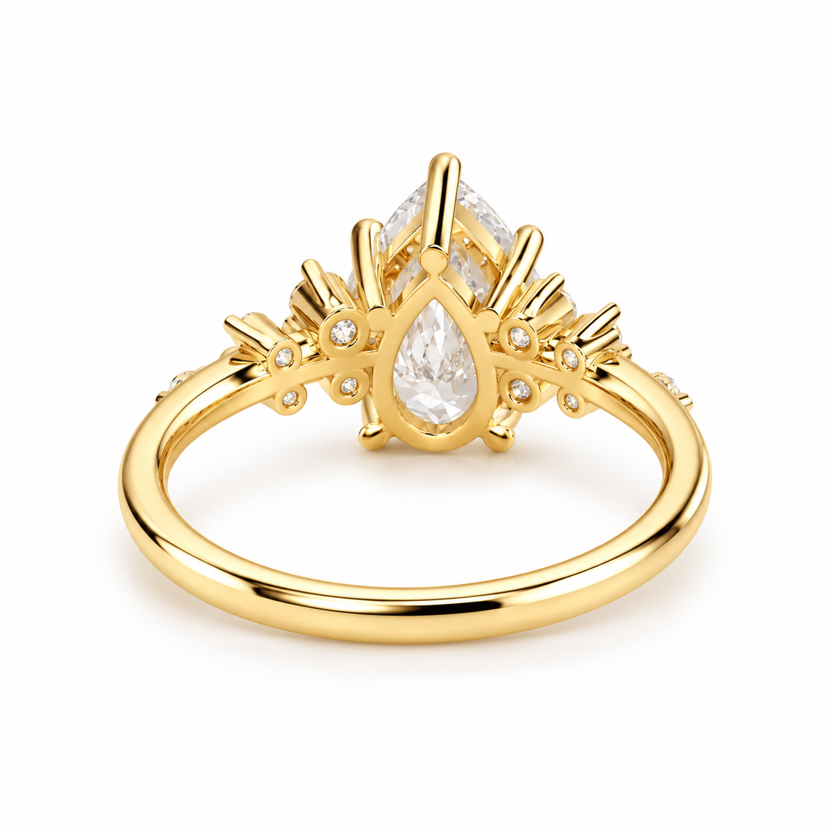 pear lab grown diamond engagement ring in gold, side profile