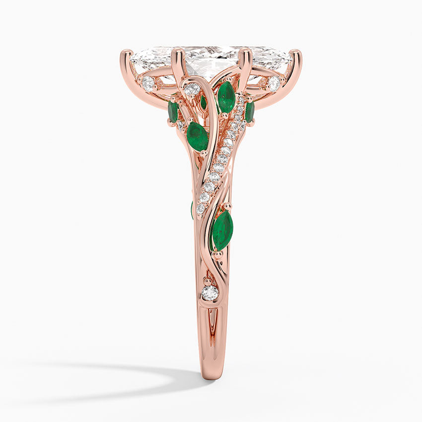 Begonia Vine Marquise Cut Diamond and Lab Emerald Ring